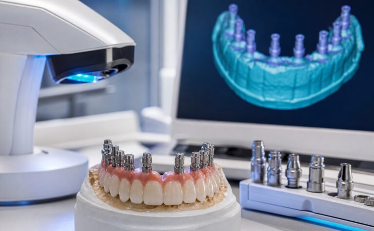 Scan body-uri pe model full-arch verificate într-un flux digital de laborator