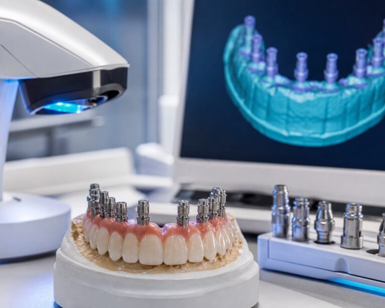 Scan body-uri pe model full-arch verificate într-un flux digital de laborator